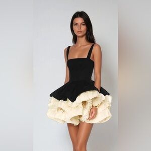 Two-Tone Black & Cream Ruffle Mini Dress